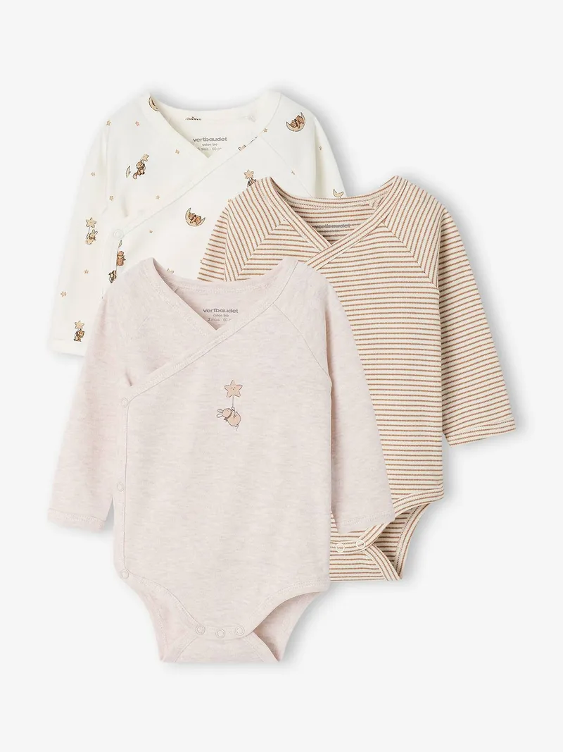 Vertbaudet Vertbaudet 3er-Pack Baby Wickelbodys mit langen Ärmeln, Cappuccino, – Produktbild 2 von 4