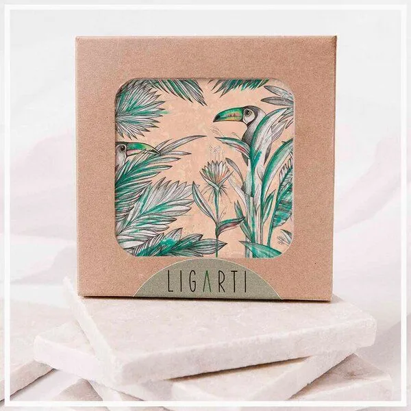 LIGARTI Fliesenuntersetzer »Tukane« von LIGARTI | Design Untersetzer | Natursteinfliese – Produktbild 1 von 2