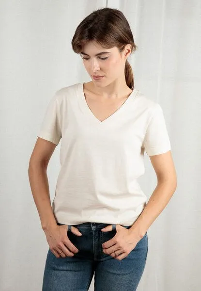 TORLAND TORLAND Damen T-Shirt mit V- Ausschnitt ISLA, Natur (natural raw), – Produktbild 4 von 4