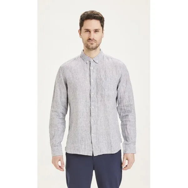 KnowledgeCotton Apparel KnowledgeCotton Apparel Leinenhemd - LARCH LS striped linen, Blau (total eclipse), – Produktbild 1 von 3