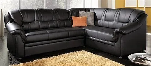 DOMO collection Ecksofa Montana, zeitlose Rückensteppung, bequeme Armlehnen, B.234cm, L-Form, wahlweise mit Bettfunktion, Schwarz, – Produktbild 2 von 8