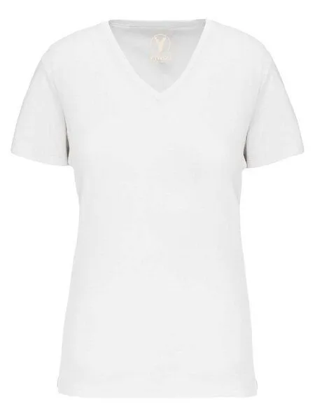 YTWOO YTWOO Basic Damen T-Shirt mit V-Ausschnitt aus Bio-Baumwolle in Conversion, Weiß, – Produktbild 2 von 2