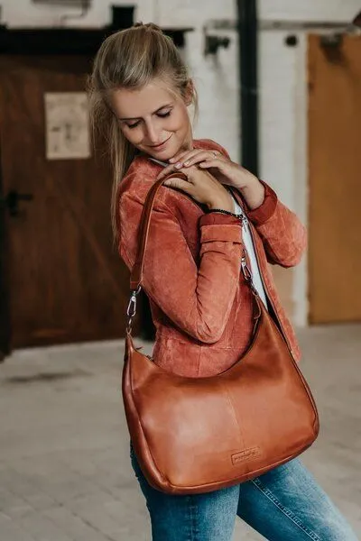 manbefair manbefair Hobo Bag Cathrine Leder, Rot-braun, – Produktbild 2 von 4
