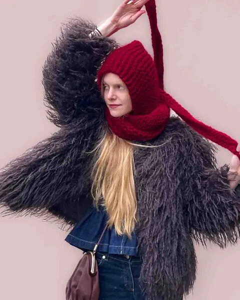 PANAPUFA PANAPUFA Handgestrickte Merinowolle Balaclava, Rot braun, – Produktbild 1 von 3