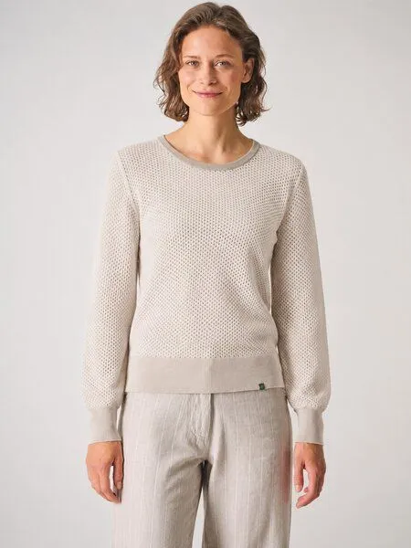HempAge HempAge Damen Lochstrick Pullover Hanf/Biobaumwolle, Distel(beige), – Produktbild 2 von 4