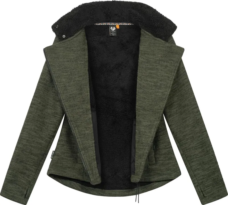 ragwear ragwear Strickfleecejacke Saskie Melange Grob gestrickte Damen-Jacke mit Teddyfell-Futter, Grau|grün, – Produktbild 1 von 4
