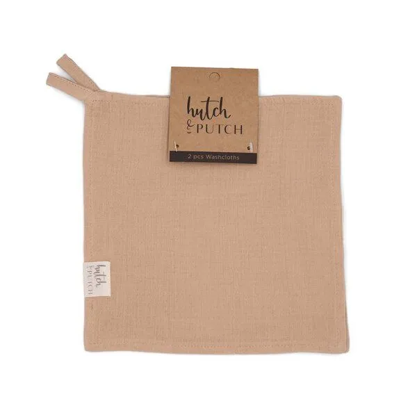 Hutch&Putch Hutch&Putch Musselin Waschlappen 2er Set - Baby Waschtuch - aus 100% Bio Baumwolle - Kuschelweich, Saugfähig und Schnelltrocknend, Beige, – Produktbild 1 von 4