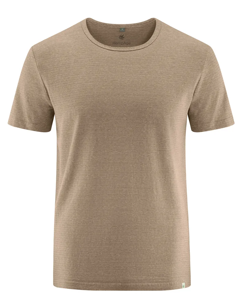 HempAge Hempage Herren vegan T-Shirt Striped Shitake Beige/Natur, Beige, – Produktbild 1 von 2