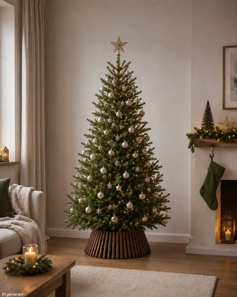 Kaemingk Kaemingk Künstlicher Weihnachtsbaum Everlands, Baumring Braun Holz H: 25 cm, Ø: 57 cm, für Bäume bis 1,8 m, Holzring, Baumrock, Abdeckung, Baumkragen – Produktbild 3 von 3