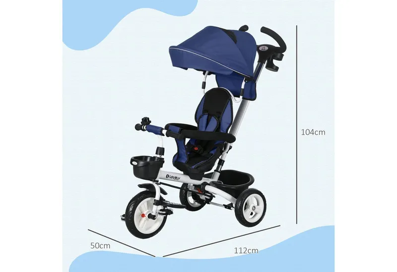 HOMCOM HOMCOM 6 in 1 Dreirad mit Schubstange, Kinderdreirad mit Sicherheitsgurt Blau – Produktbild 4 von 6