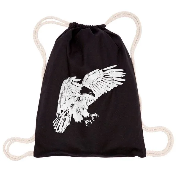HANDGEDRUCKT HANDGEDRUCKT "Weißkopfseeadler" Schul-Turnbeutel, Schwarz, – Produktbild 2 von 4