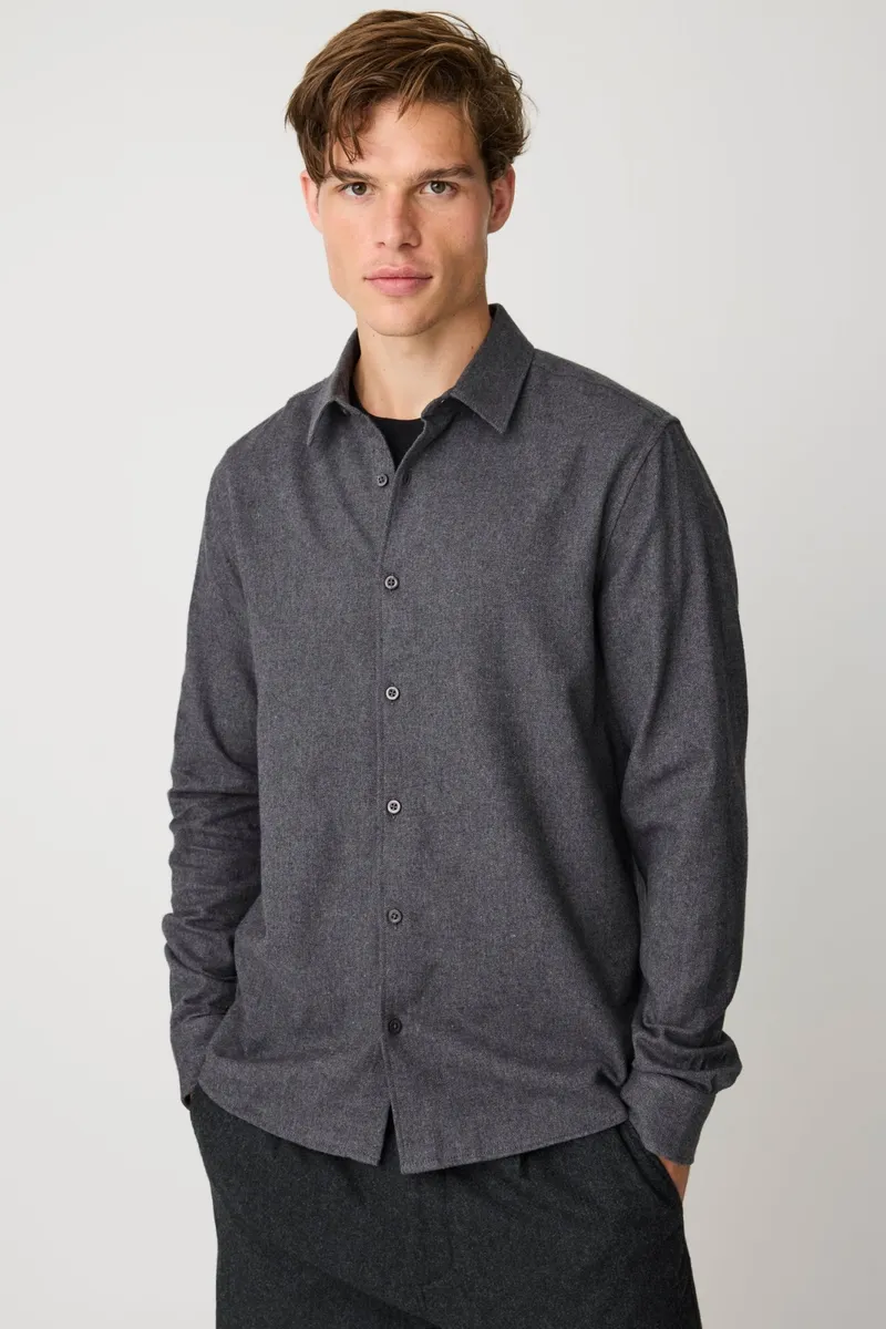 KnowledgeCotton Apparel KnowledgeCotton Apparel Herren vegan Hemd Dune Regular Aus Flanell Dunkelgrau Meliert, Grau, – Produktbild 2 von 2