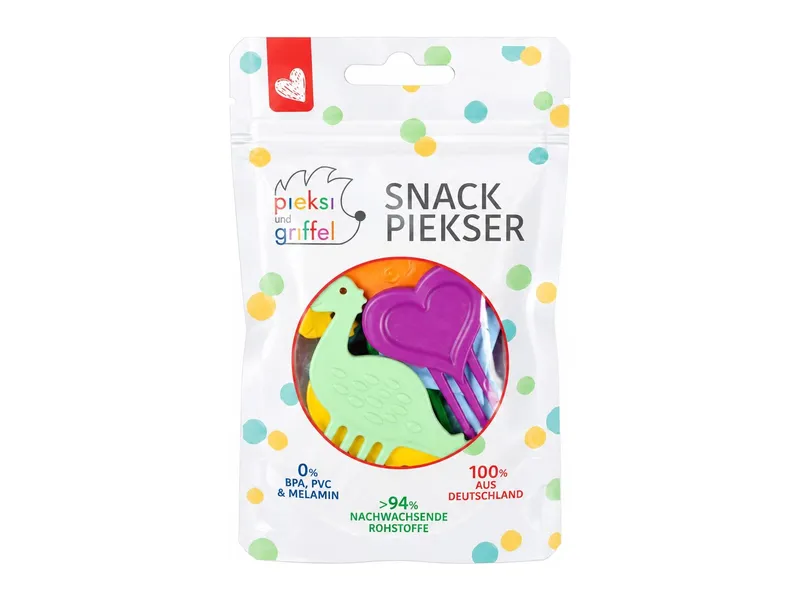Pieksi und Griffel Snack Piekser 9er Set Dino, Herz und Oktopus, Mehrfarbig, – Produktbild 1 von 3