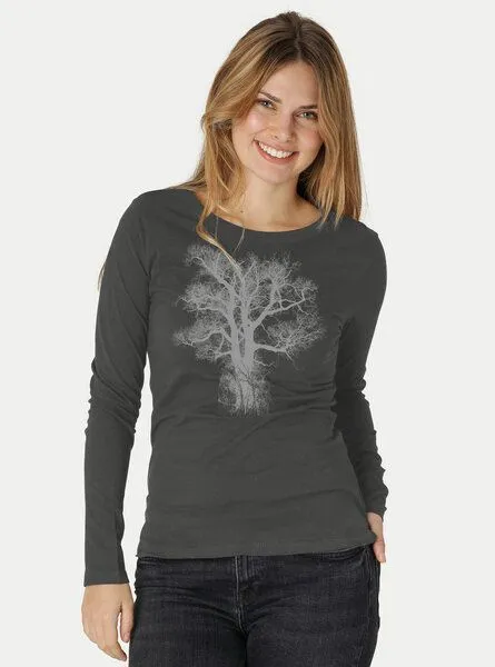 Peaces.bio - handbedruckte Biomode Peaces.bio - handbedruckte Biomode Bio-Damen-Langarmshirt Chestnut, Graphitgrau, – Produktbild 2 von 3