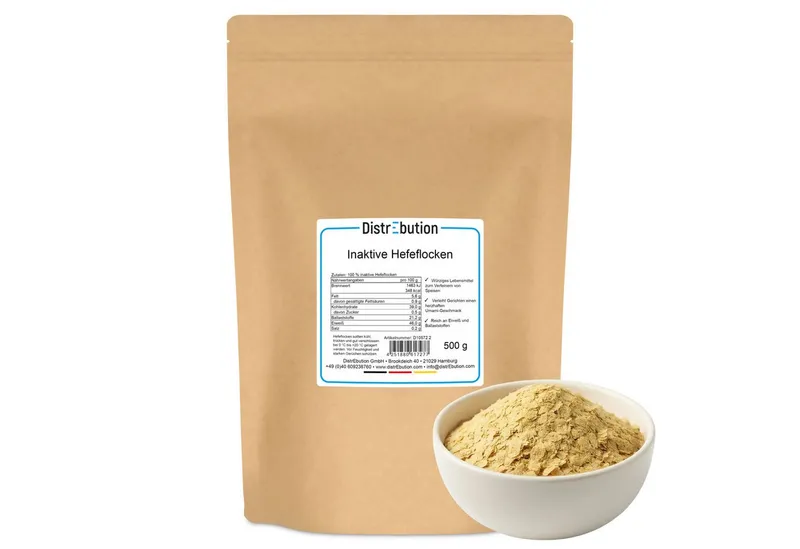 DistrEbution Gewürz Hefeflocken, vegane Parmesan-Alternative für Pasta und Salate, 1 x, Würzig-nussiger Umami-Geschmack, inaktive Nährhefe – Produktbild 1 von 5