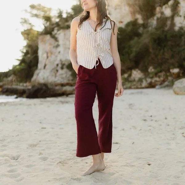 NORDLICHT NORDLICHT Damen Hose aus Bio-Baumwolle Musselin LEJA, Bordeaux (rot), – Produktbild 1 von 4