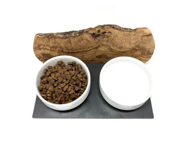 Olivenholz erleben Olivenholz erleben Futterstation "Cats only" DUO MOUNTAIN oder TRIO MOUNTAIN mit Olivenholzwand als Spritzschutz – Produktbild 7 von 8