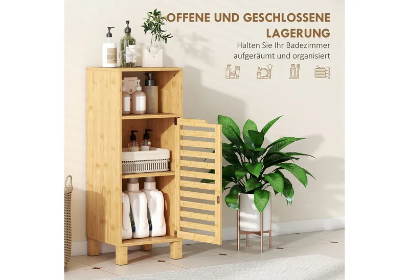 HOMCOM HOMCOM Badkommode Toilettenschrank Beistellschrank schmal mit verstellbaren Regalen (Badschrank, 1 St., Badezimmerschrank), für Badezimmer, kleine Räume, 30 x 30 x 80 cm, Beige, – Produktbild 4 von 5