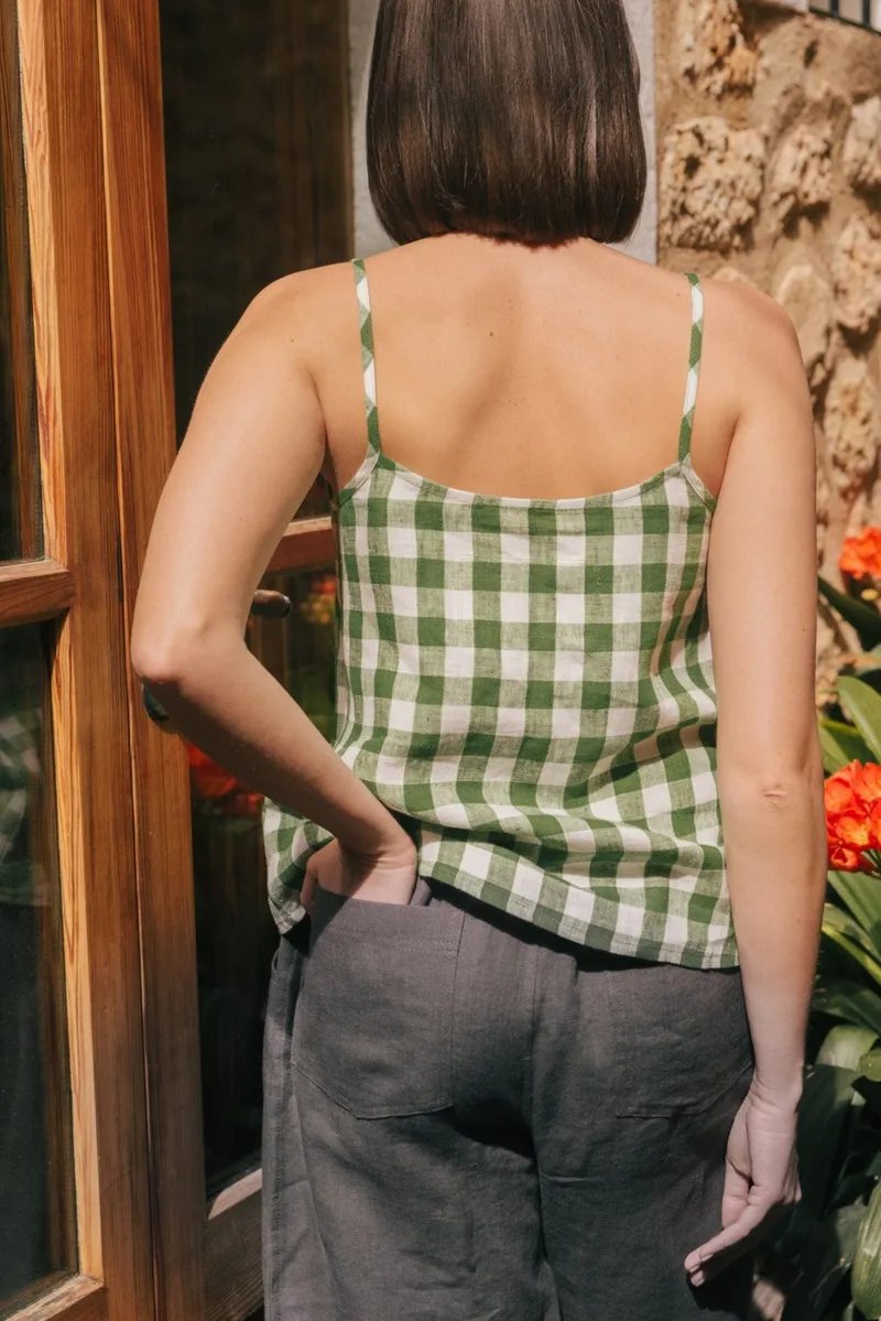 AmourLinen AmourLinen Damen vegan Top Hilo Grün Gingham, Grün, – Produktbild 1 von 2