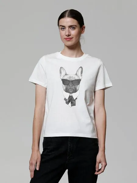 watapparel watapparel T-Shirt Frauen Ein fescher Hund, Off white, – Produktbild 2 von 4