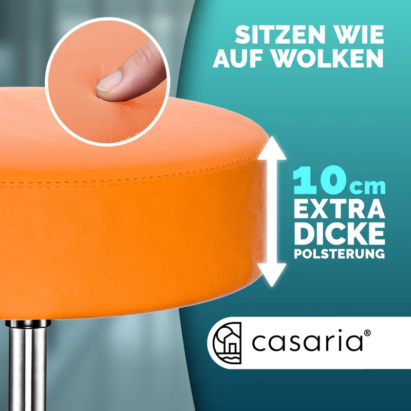 Casaria® Rollhocker Kunstleder 2er-Set Orange 360° drehbar, Orange, – Produktbild 2 von 2