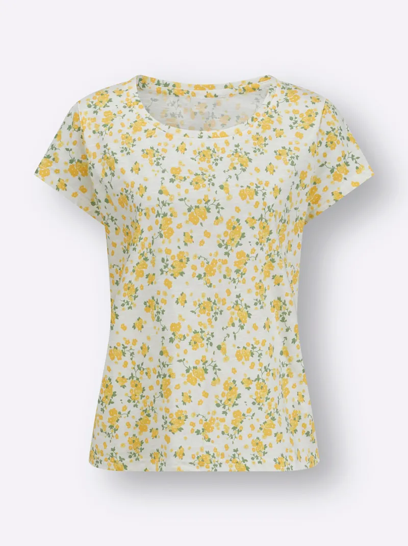 Witt Rundhalsshirt ecru-zitrone-bedruckt, Ecru-zitrone-bedruckt, – Produktbild 1 von 2