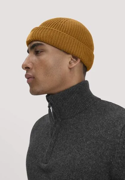 hessnatur hessnatur Strickmütze aus Bio-Merinowolle mit recycelter Wolle und Bio-Baumwolle, Bernstein, – Produktbild 1 von 3