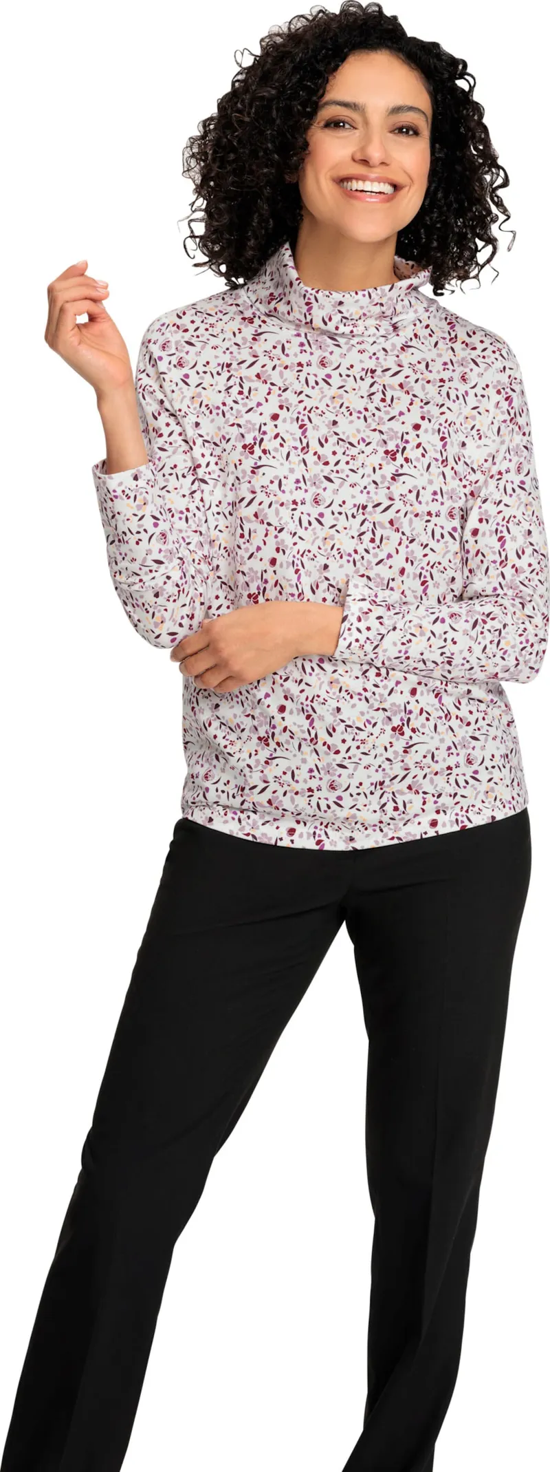 Witt Rollkragenshirt ecru-mauve-bedruckt, Ecru-mauve-bedruckt, – Produktbild 2 von 2