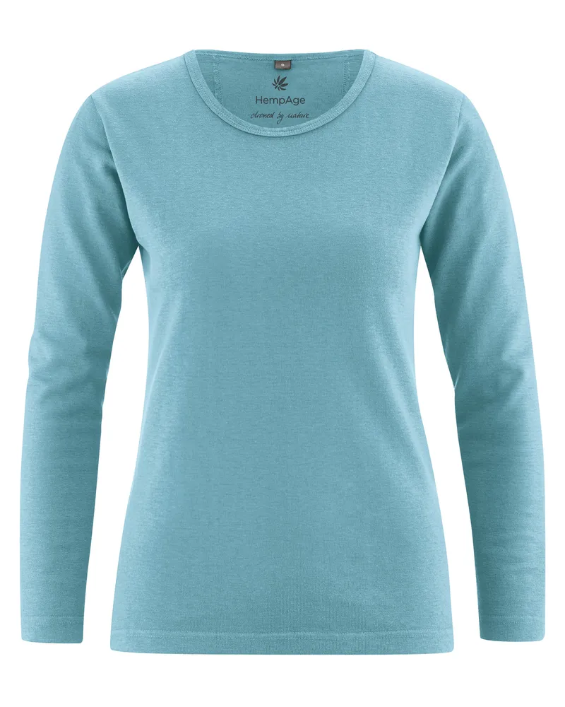 HempAge Hempage Damen vegan Langarmshirt Basic Wave Blau, Blau, – Produktbild 1 von 2