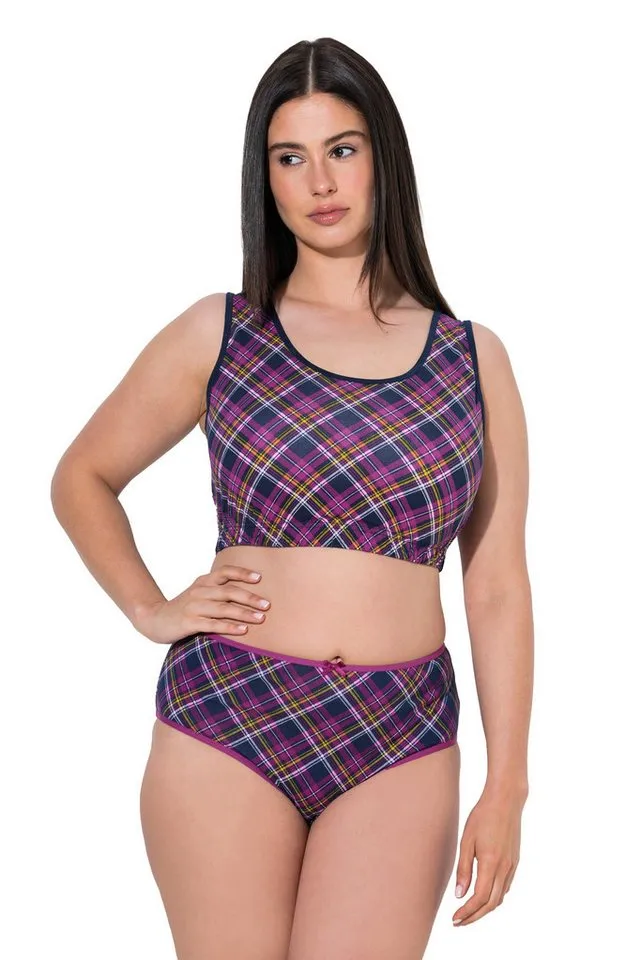 Ulla Popken Bustier Bustiers 2er-Pack einfarbig/kariert, Lila, – Produktbild 3 von 4