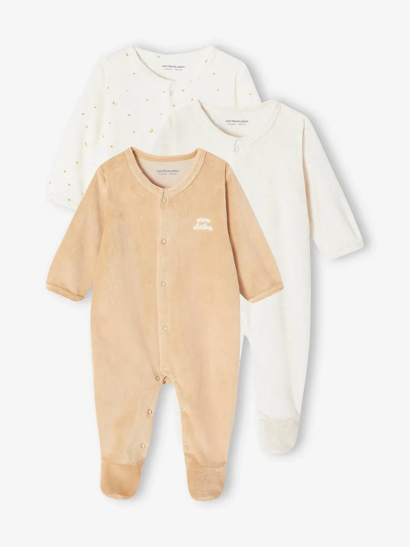 Vertbaudet 3er-Pack Baby Samt-Strampler BASIC, Goldgelb, – Produktbild 1 von 4