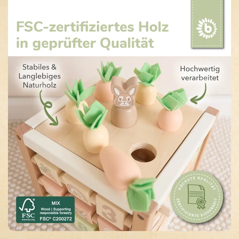 Bieco Bieco Motorikwürfel Hase Fine Holz FSC - ab 1 Jahr, Mehrfarbig, – Produktbild 3 von 3