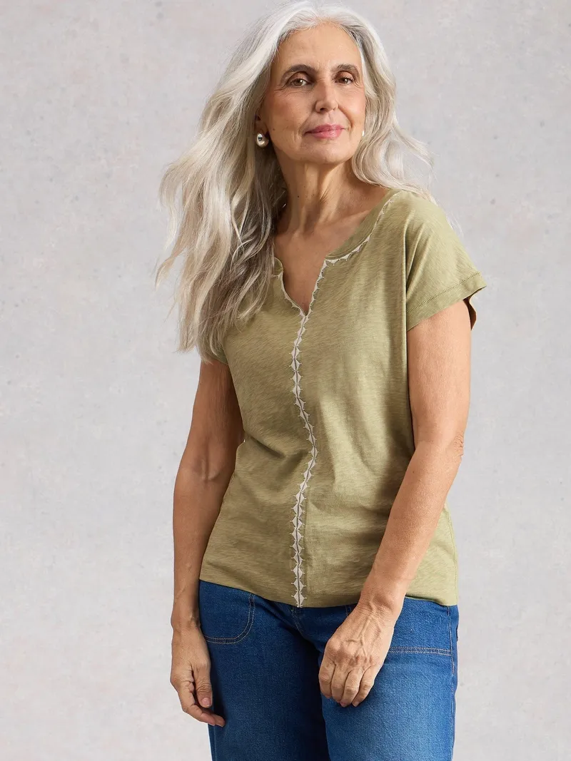 White Stuff Besticktes T-Shirt Nelly - 36, Grün multi, – Produktbild 3 von 4