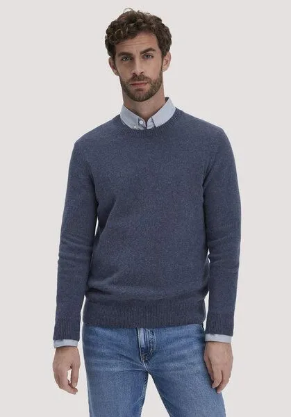 hessnatur hessnatur Strick Pullover Regular aus Bio-Merinowolle mit Bio-Baumwolle, Mitternachtsblau, – Produktbild 1 von 5