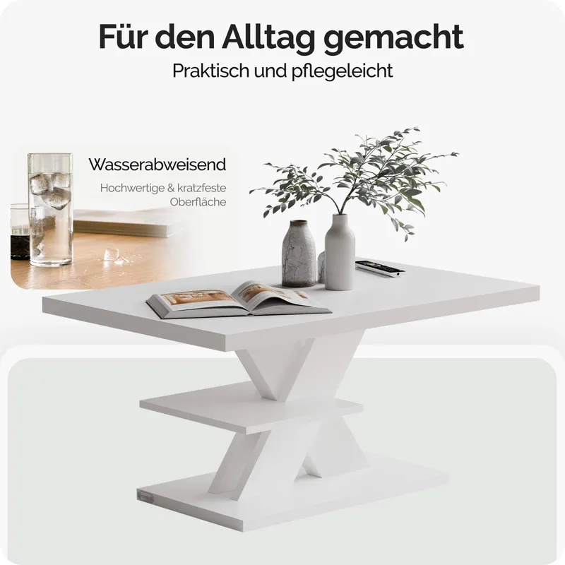 Casaria® Couchtisch Detroit Weiß 90x60x45cm – Produktbild 2 von 2