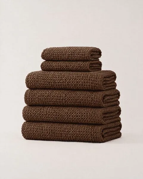 AmourLinen AmourLinen Waffel-Handtuch-Set aus Leinen, Spa-Pack, 4 Badetücher + 2 Handtücher, Mokka braun, – Produktbild 1 von 3