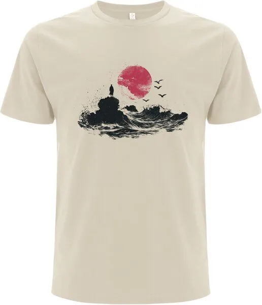 Spreecult Spreecult Japan Sonne - Bio und Fair - Männer Unisex T-Shirt - Sonne Wellen Felsen, Natural (weiß), – Produktbild 2 von 2