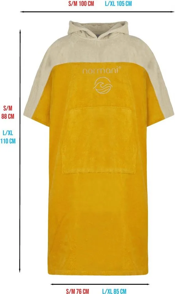 normani Badeponcho Damen Surfer Poncho Kuta, Bio-Baumwolle, Kapuze, Schlupf, Badeponcho aus 100 % saugstarker Bio-Baumwolle, Gelb, – Produktbild 1 von 5