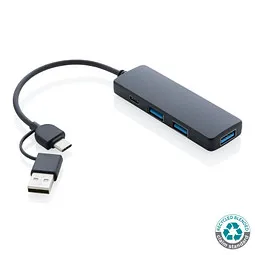 XD Collection RCS recycelter USB-Hub mit Dual-Input, schwarz – Produktbild 1 von 1
