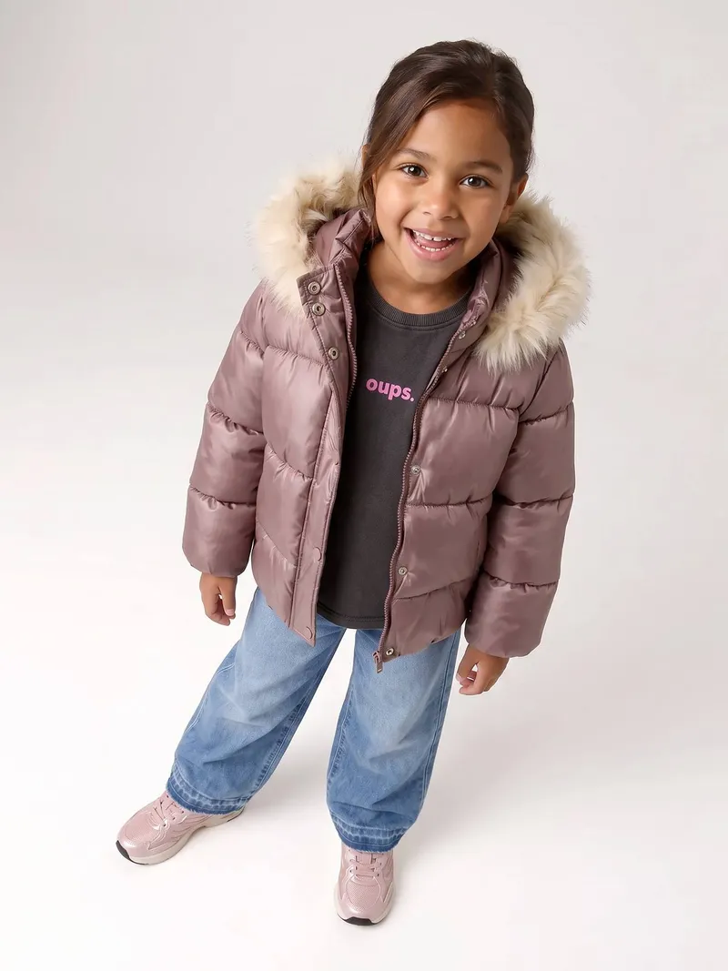 Vertbaudet Mädchen Steppjacke mit Kapuze und Fleecefutter, Malve, – Produktbild 4 von 4