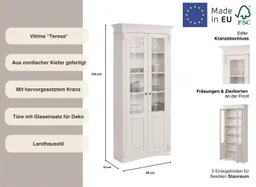 OTTO home Glasvitrine Teresa (Maße (B/T/H): ca. 90/32/193 cm) mit 2 Glastüren, Höhe 193 cm, aus massiver Kiefer, FSC® – Produktbild 1 von 1