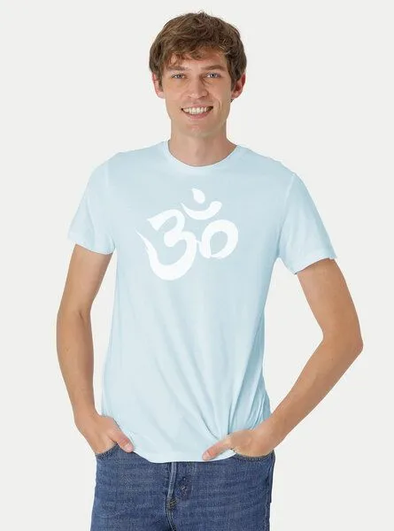 Peaces.bio - handbedruckte Biomode Peaces.bio - handbedruckte Biomode Fit T-Shirt "Om" Herren, Hellblau, – Produktbild 2 von 2