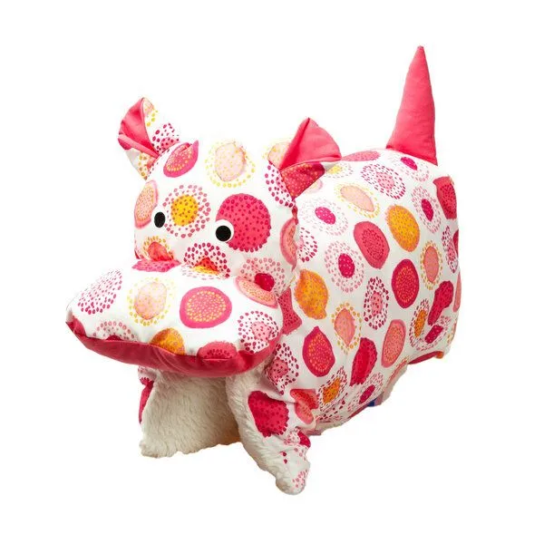 Flosinn Flosinn Kuscheltierkissen Nilpferd mit Teddyplüsch aus Baumwolle mit Schurwollfüllung, Rot orange aprikot, – Produktbild 5 von 6