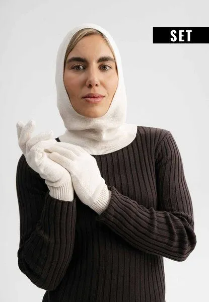 MELA MELA Bundle Feinstrick Balaklava CHARVI + Strick Handschuhe RISHI, Cream melange, – Produktbild 1 von 2