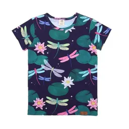 Walkiddy Walkiddy T-Shirt Dunkelblau Bunte Libellen-Allover Bio-Baumwolle GOTS – Produktbild 1 von 1