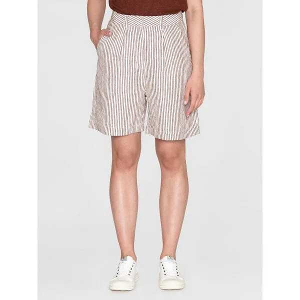 KnowledgeCotton Apparel KnowledgeCotton Apparel Weite High-Waist Shorts STRIPED POSEY aus Bio-Leinen, Braun (brown stripe), – Produktbild 1 von 4