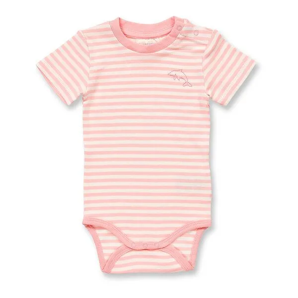Sense Organics Sense Organics Baby Body, Modell VARIN, Pastellrosa-weiß geringelt mit delphin, – Produktbild 1 von 3
