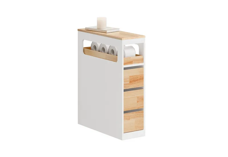 SoBuy Beistellwagen BZR54, Badezimmerschrank mit Rollen, Badschrank schmal, Kommode, Küchenwagen schmal Nischenwagen Badezimmerregal mit Rädern, ausziehbar, Weiß, – Produktbild 5 von 8