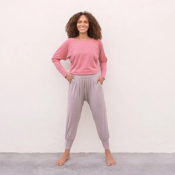Jaya Jaya MEGAN - Hose im Sarouel-Stil, Taschen, tiefer Schnitt, weich fließender Stoff aus Tencel/Biobaumwolle, Taupe, – Produktbild 2 von 3