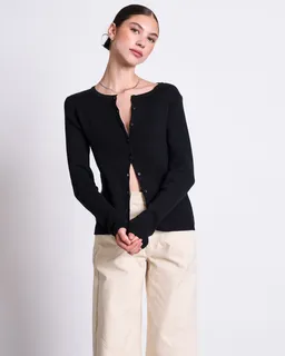 JAN N JUNE JAN 'N JUNE Damen vegan Strickjacke Crewneck Glimt Schwarz – Produktbild 1 von 1